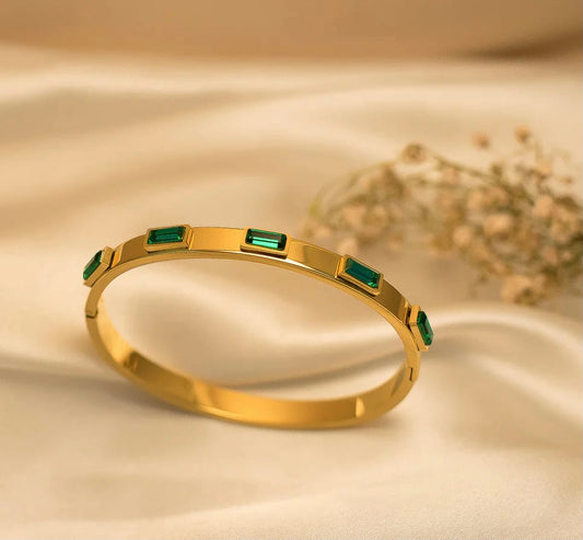 Stainless Steel Emerald Bracelet-18k Gold Plated-Adjustable