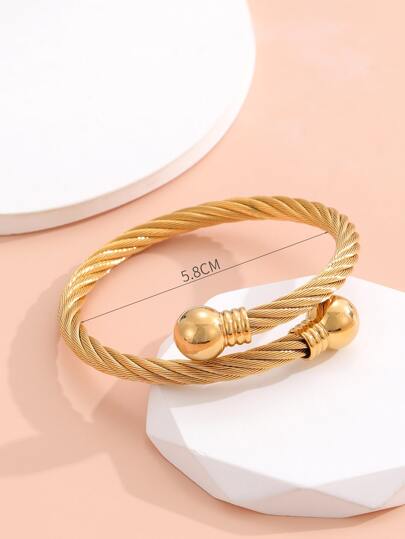 Stainless Steel Wire Bracelet - 18K Gold Plated