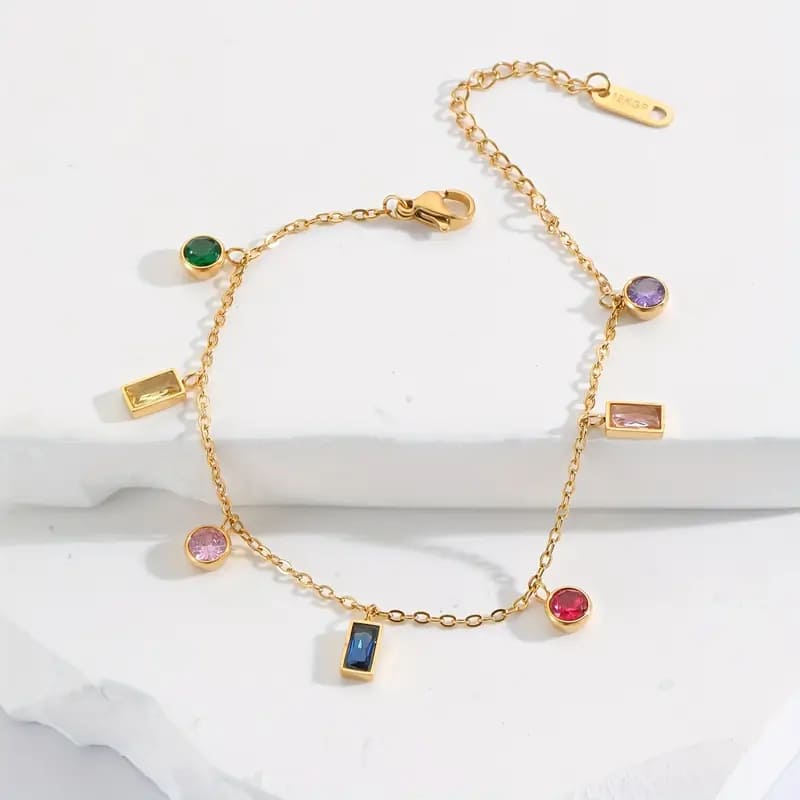 Rainbow Charm Bracelet – 18K Gold Plated Stainless Steel