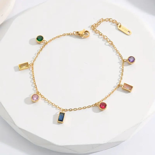 Rainbow Charm Bracelet – 18K Gold Plated Stainless Steel