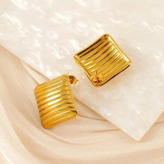 Golden Ripple Square Studs