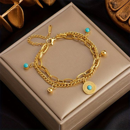 18k Gold plated - Boho Bliss Double Layer Bracelet - Stainless Steel - Glamoria