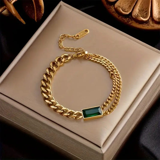 Emerald Glow Bracelet – 18K Gold Plated Stainless Steel