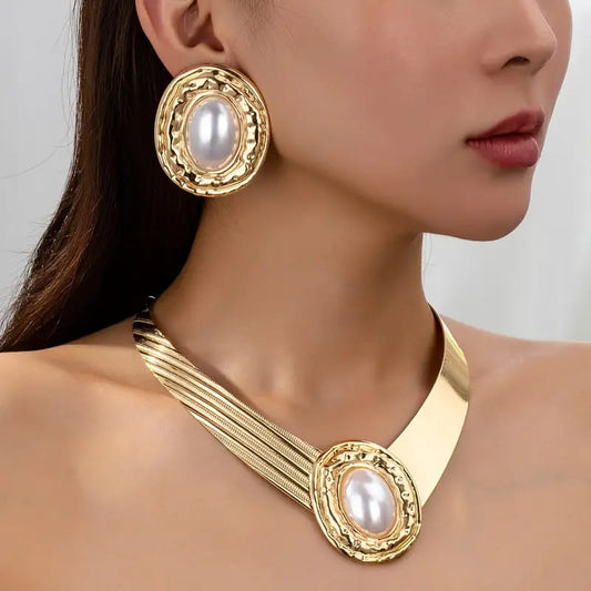 Golden Mosaic Pearl Jewelry Set