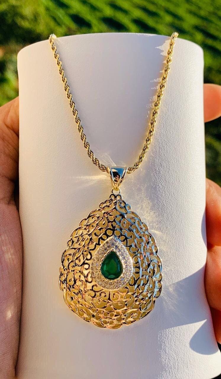 24K Golden Plated Green Water Drop Pendant - Glamoria