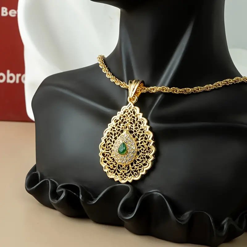 24K Golden Plated Green Water Drop Pendant - Glamoria