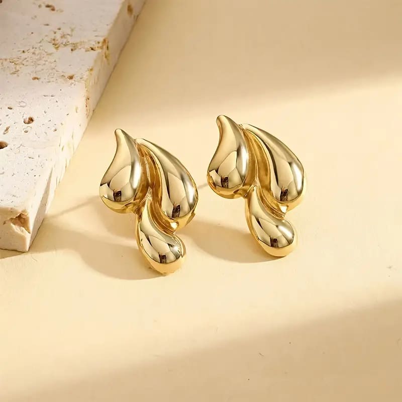 Golden Dew Drops Stud Earrings