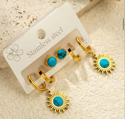 Set of 3 Turquoise Studs, Hoops & Earrings