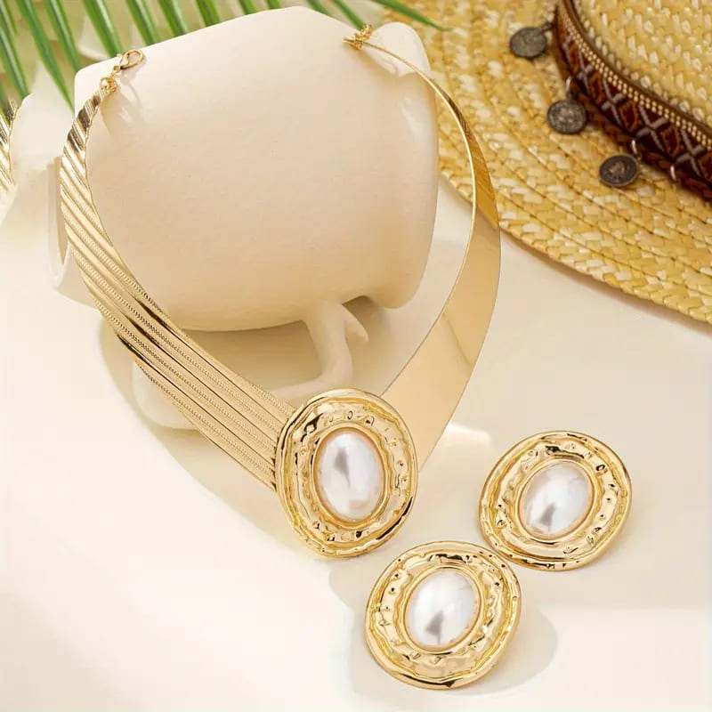 Golden Mosaic Pearl Jewelry Set