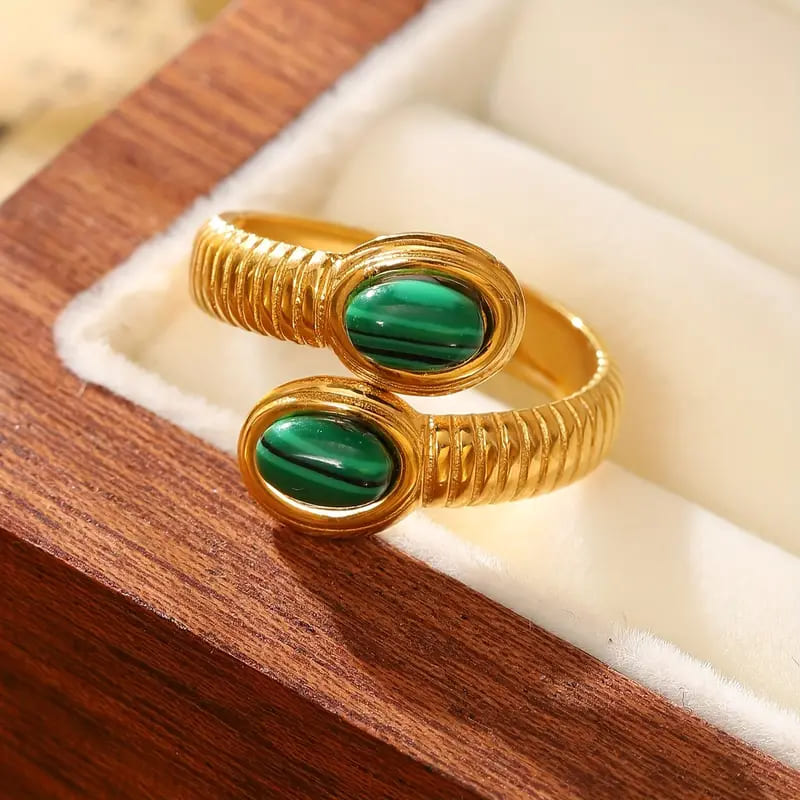 Emerald Glow 18K Gold-Plated Statement Ring ✨