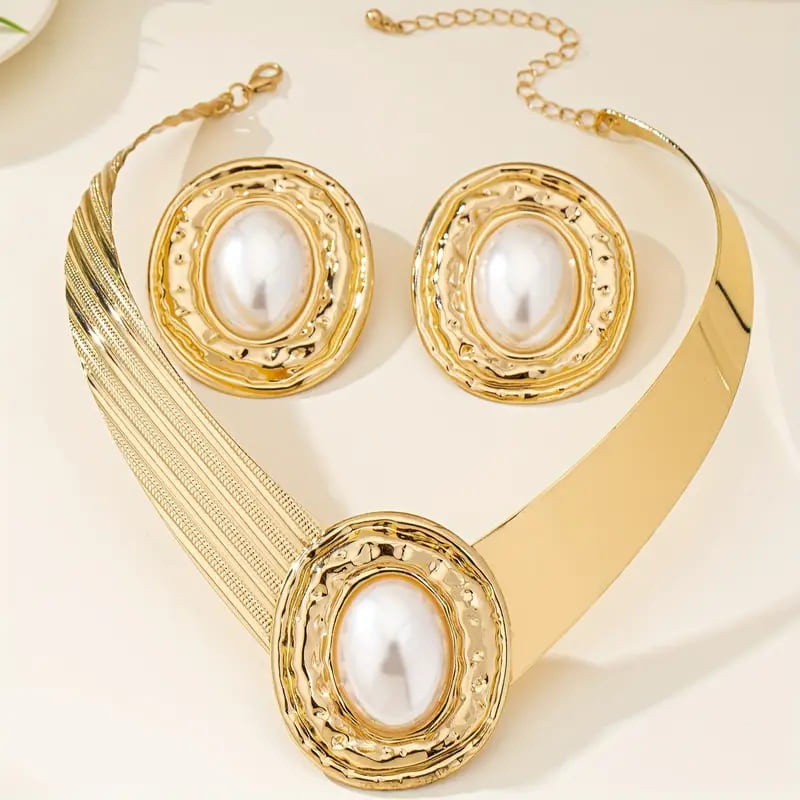 Golden Mosaic Pearl Jewelry Set