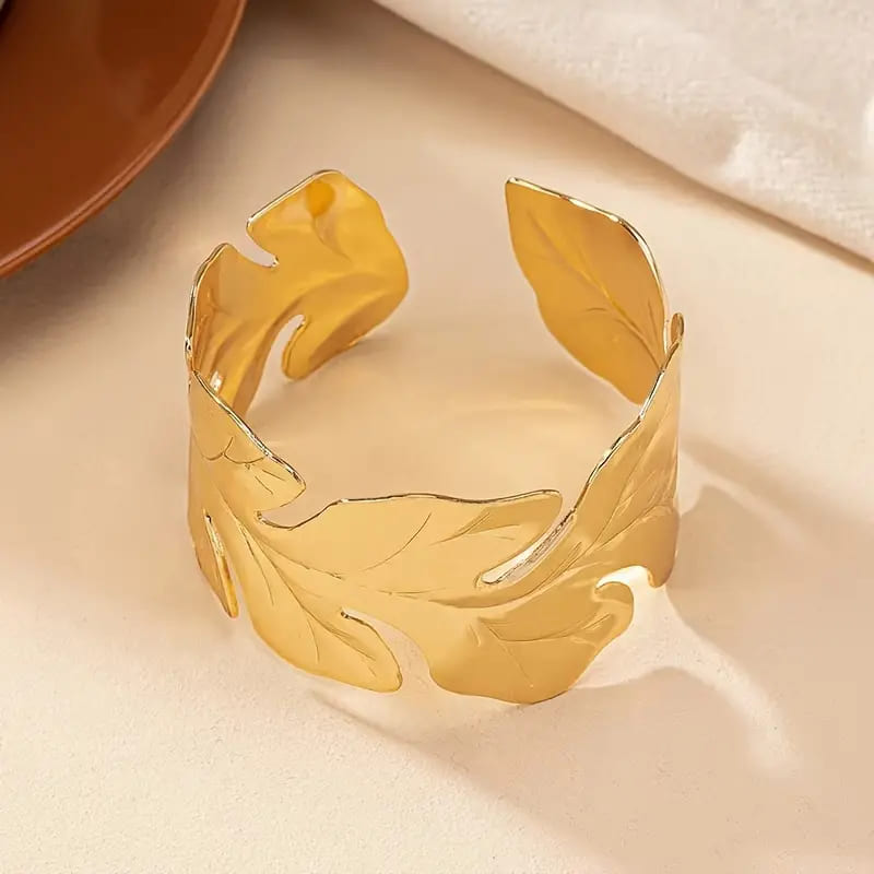 Golden Grove Leaf Cuff Bracelet