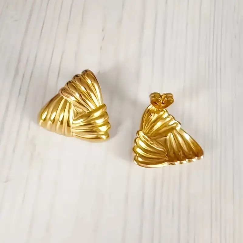 Golden Ripple Triangle Studs