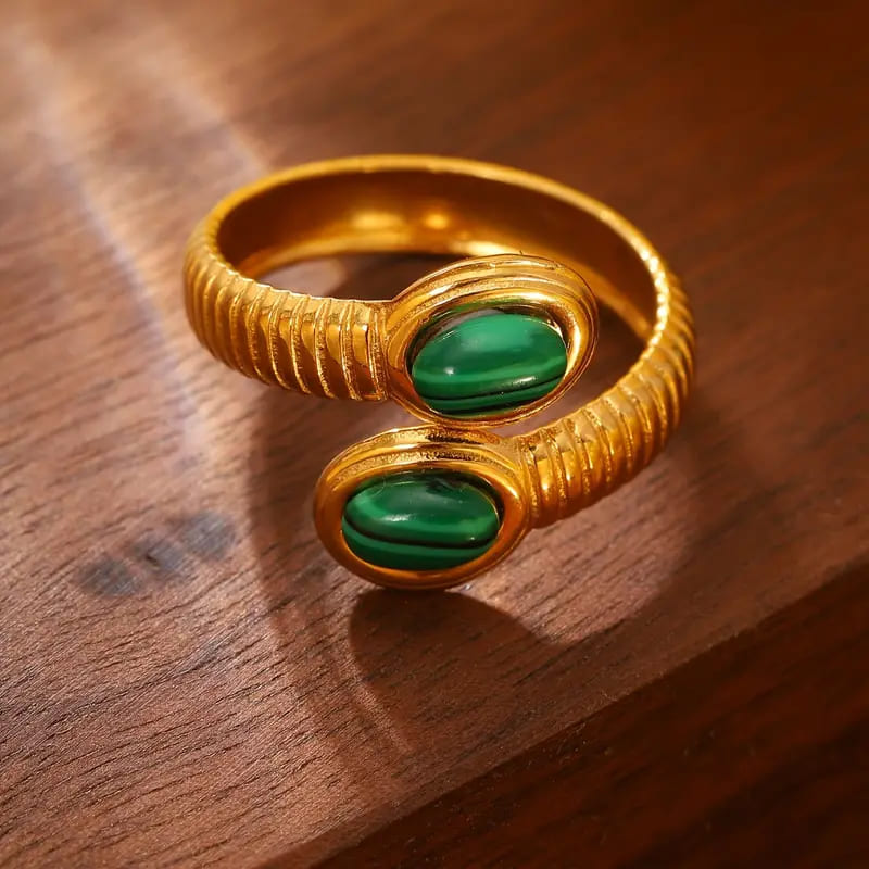 Emerald Glow 18K Gold-Plated Statement Ring ✨