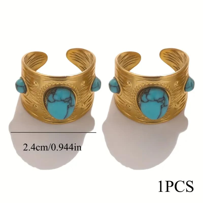 Vintage Turquoise Trio Ring – 18K Gold Plated Stainless Steel