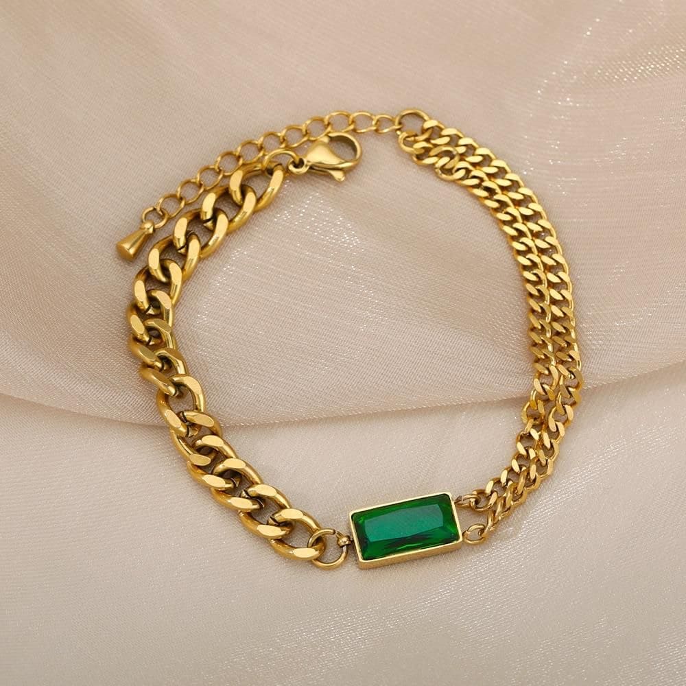 Emerald Glow Bracelet – 18K Gold Plated Stainless Steel