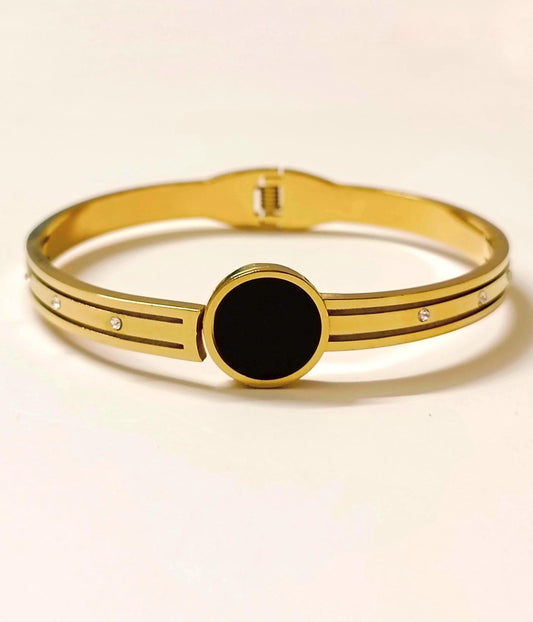 Stainless Steel Dual-Line Black Onyx Bracelet