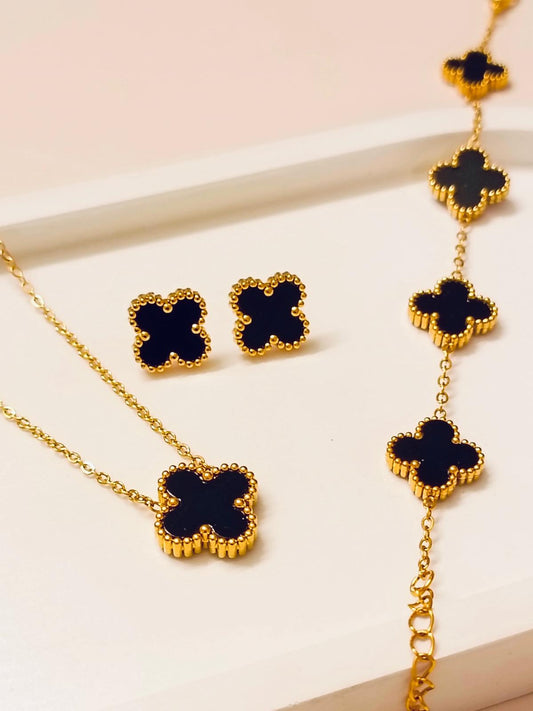 Stainless Steel Shimmering Clover Duo