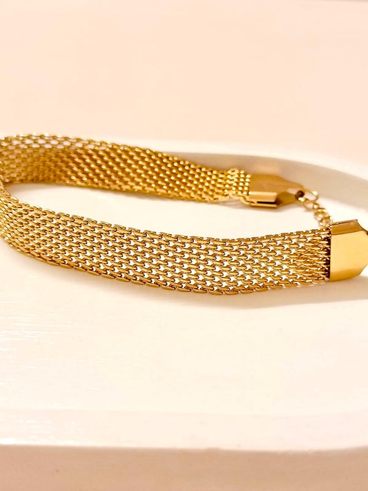 Stainless Steel Mesh Chain Bracelet - 18K Gold Plated