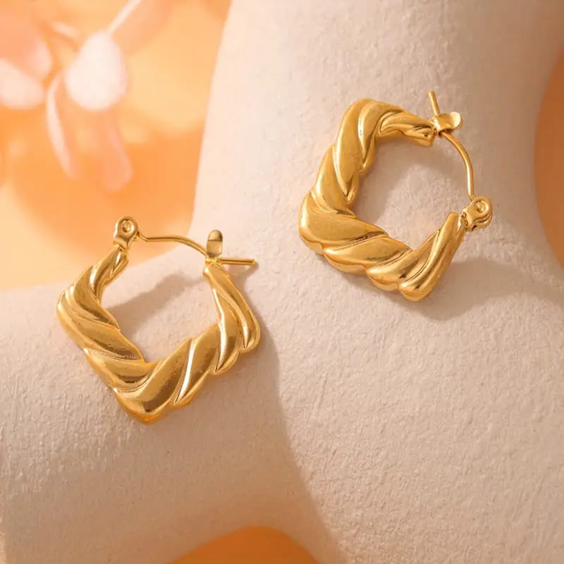 Stainless Steel Gold Twist Hoop Earrings