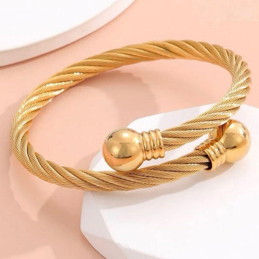 Stainless Steel Wire Bracelet - 18K Gold Plated