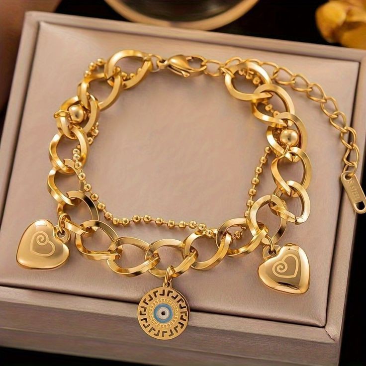 Stainless Steel Empress Charm Bracelet 18k Gold Plated