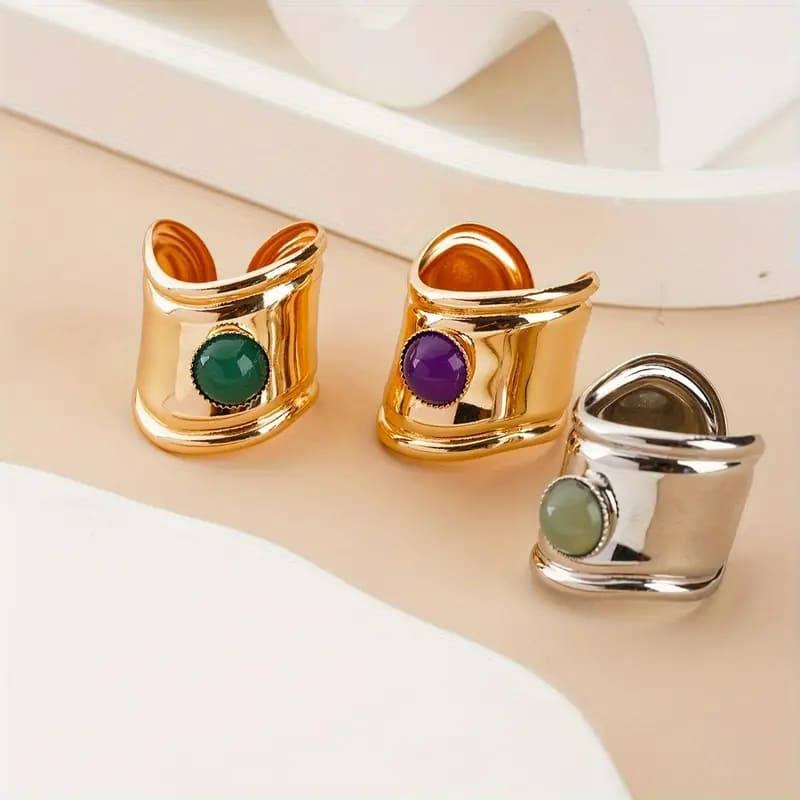 Vintage Green Stone 24K Gold-Plated Ring