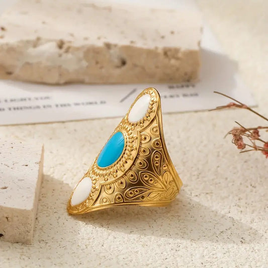 Royal Azure Statement Ring – 18K Gold Plated Stainless Steel