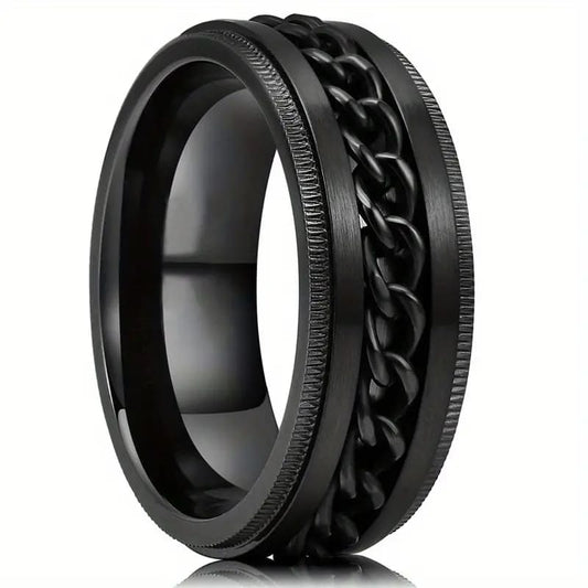 Black Spin Chain Men’s Ring – 201 Stainless Steel - Glamoria