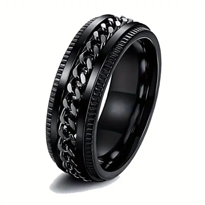 Black Spin Chain Men’s Ring – 201 Stainless Steel - Glamoria