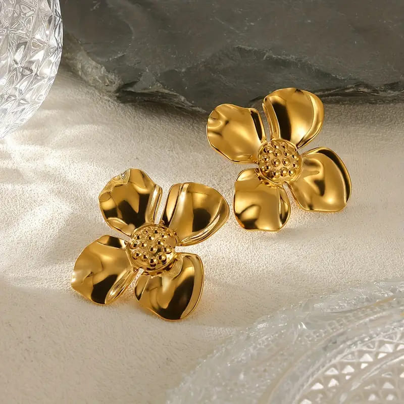 Stainless Steel Flower Stud Earrings