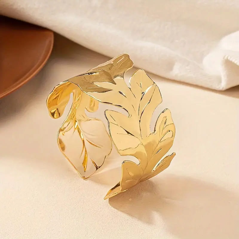 Golden Grove Leaf Cuff Bracelet