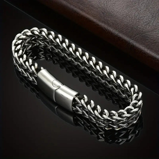 TitanForce Men’s Chunky Chain Bracelet – 316L Stainless Steel with Magnetic Buckle