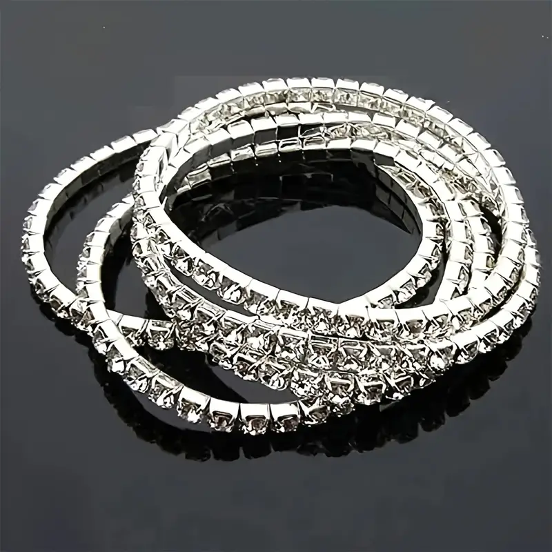 Rhinestone Tennis Bracelet - Elastic & Adjustable