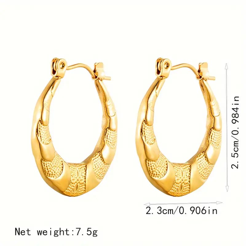 Golden Wave Textured Hoops-18K