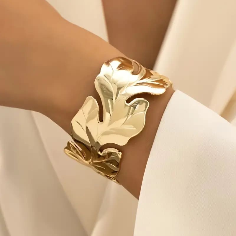 Golden Grove Leaf Cuff Bracelet