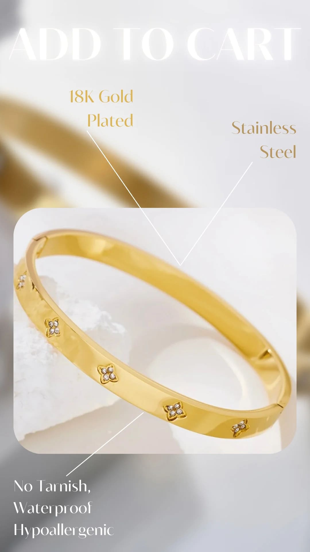 Stainless Steel Blingy Adjustable Bracelet - 18K Gold Plated